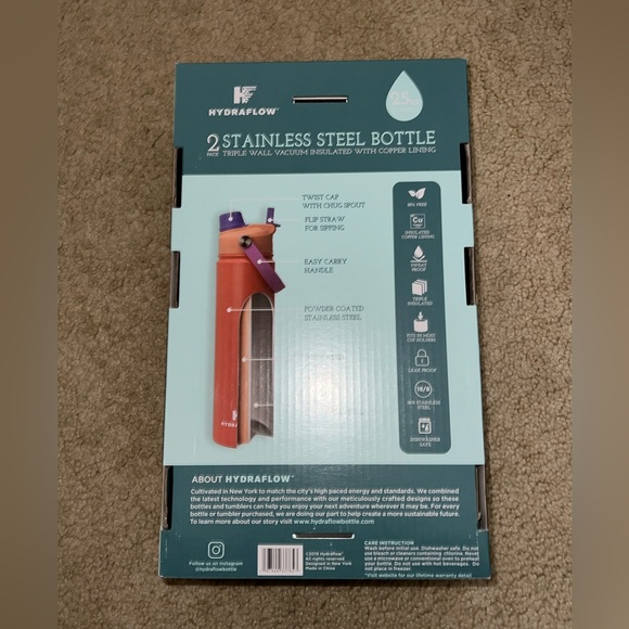 Hydraflow 25-oz. Double Wall Stainless Steel Water Bottle with Dual Lid, 2 Pack - Picture 2 of 2